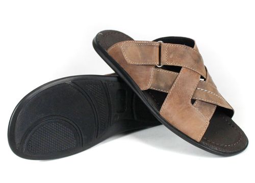Nero Flexo – papuci bărbătești maro din piele cu velcro