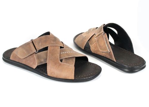 Nero Flexo – papuci bărbătești maro din piele cu velcro