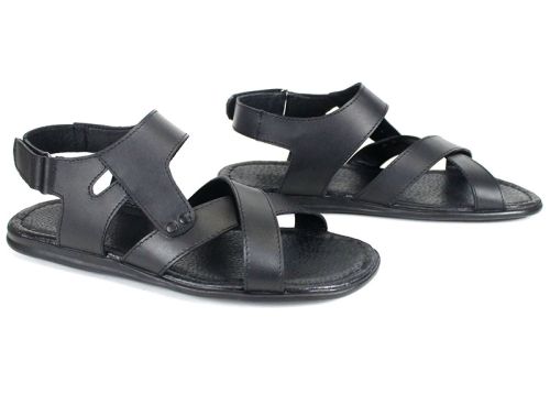 Sandale bărbătești din piele naturală de culoare neagră Nero Classico