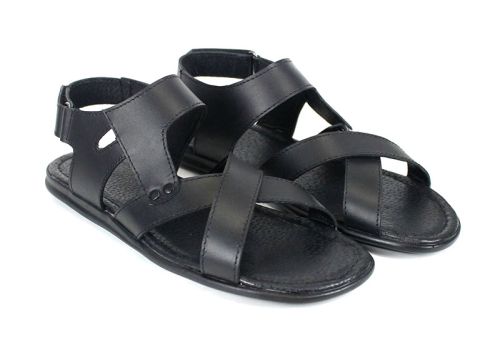 Sandale bărbătești din piele naturală de culoare neagră Nero Classico