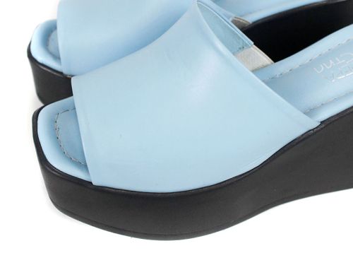 Saboți de damă Magia Notturna din piele naturală bleu cu platformă înaltă neagră