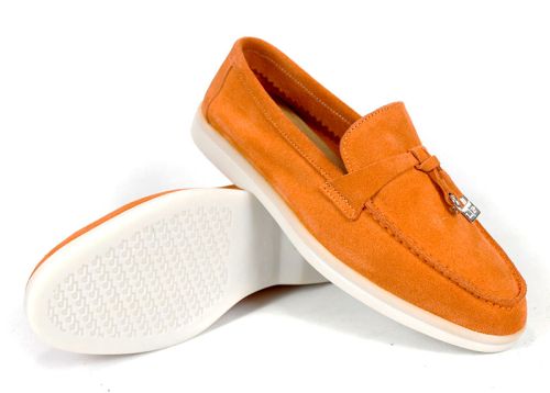 Mocasini damă Mistica din piele întoarsă portocalie cu talpă albă