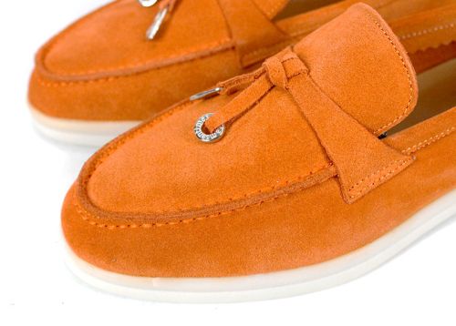 Mocasini damă Mistica din piele întoarsă portocalie cu talpă albă