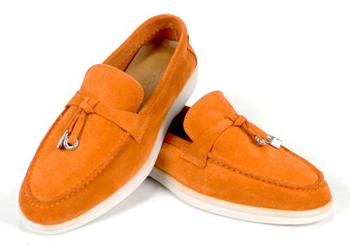 Mocasini damă Mistica din piele întoarsă portocalie cu talpă albă