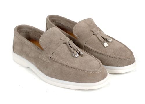 Mystica – mocasini damă din velur natural bej nisipiu