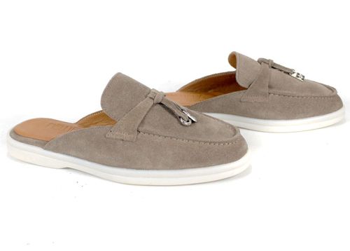 Mocasini de damă Duna Beige din velur cu spate deschis