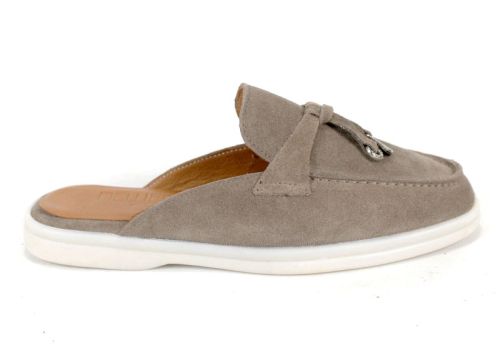 Mocasini de damă Duna Beige din velur cu spate deschis