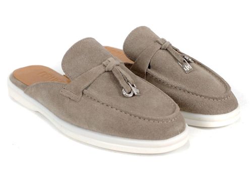 Mocasini de damă Duna Beige din velur cu spate deschis
