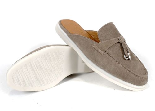 Mocasini de damă Duna Beige din velur cu spate deschis