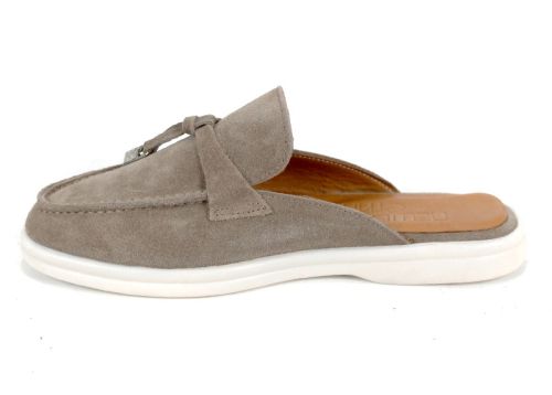 Mocasini de damă Duna Beige din velur cu spate deschis
