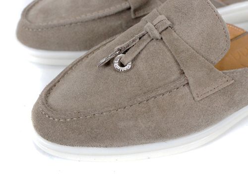 Mocasini de damă Duna Beige din velur cu spate deschis