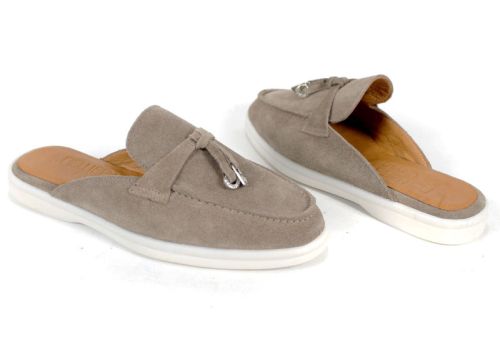Mocasini de damă Duna Beige din velur cu spate deschis