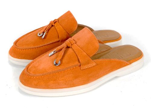 Mocasini damă Duna Beige portocalii din velur