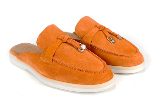 Mocasini damă Duna Beige portocalii din velur