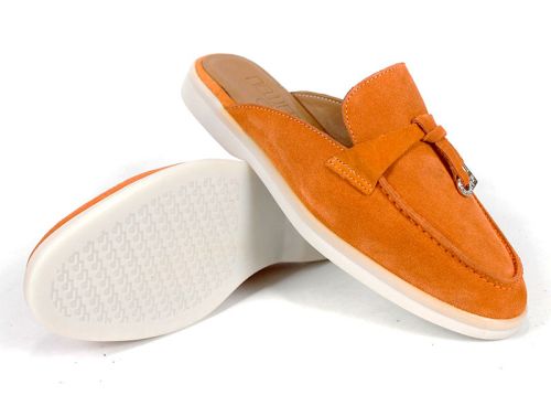 Mocasini damă Duna Beige portocalii din velur