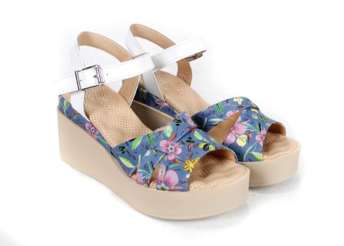 sandale dama Flora Bellezza piele naturală imprimeu floral platformă