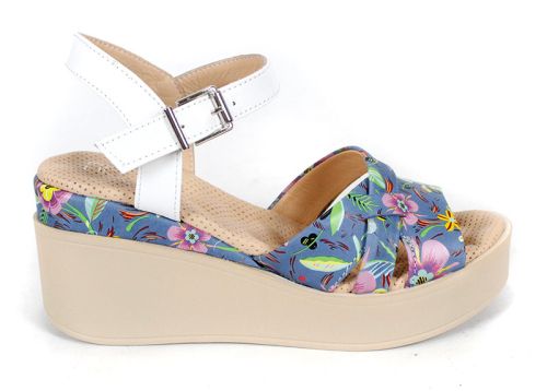 sandale dama Flora Bellezza piele naturală imprimeu floral platformă