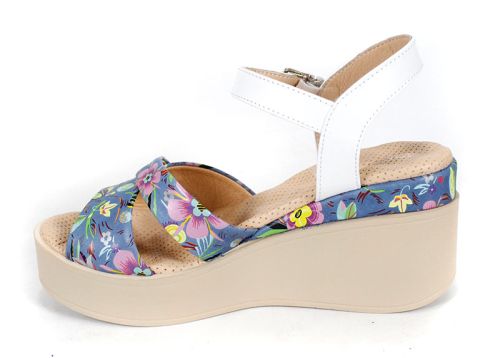 sandale dama Flora Bellezza piele naturală imprimeu floral platformă