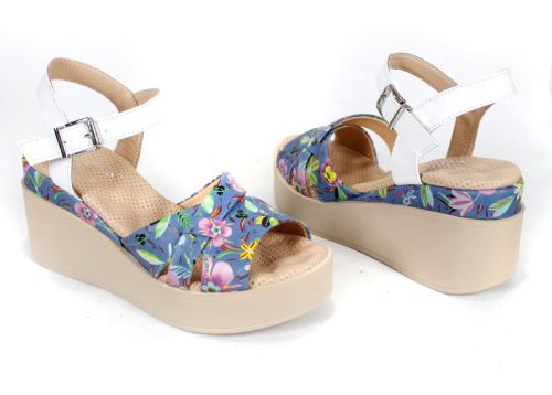 sandale dama Flora Bellezza piele naturală imprimeu floral platformă