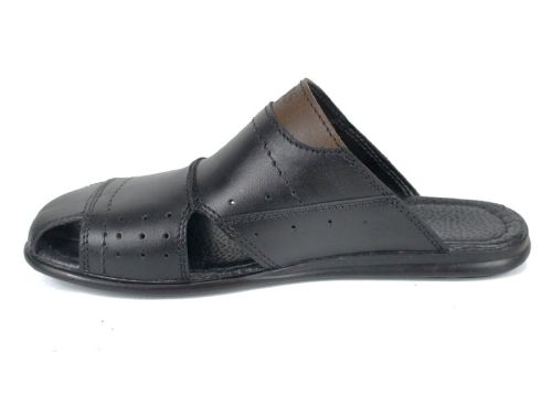 Papuci bărbați din piele naturală cu vârf semi-închis negru