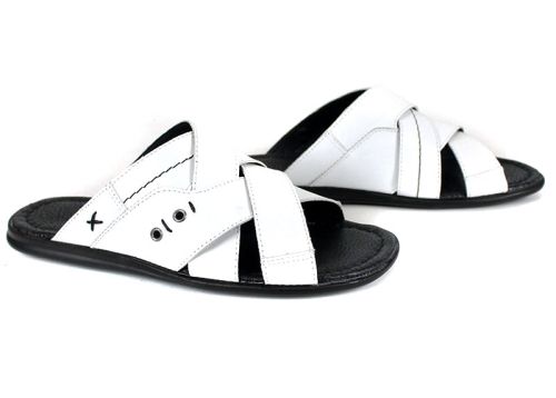 Teodor papuci bărbați piele naturală albă