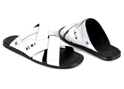 Teodor papuci bărbați piele naturală albă