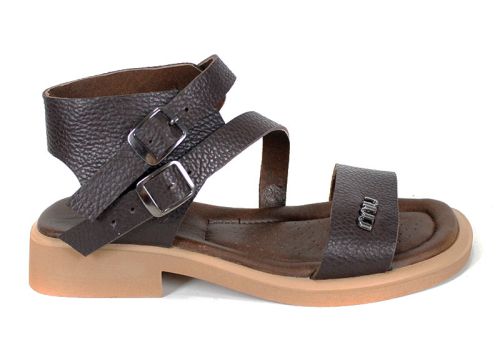 Sandale din piele naturală maro închis cu barete duble – model Luna Vivace