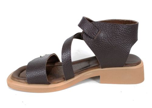 Sandale din piele naturală maro închis cu barete duble – model Luna Vivace