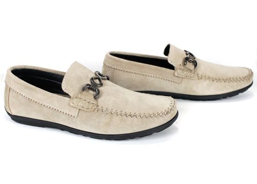 Mocasini bărbătești Lusso Vento din piele întoarsă cu detaliu metalic