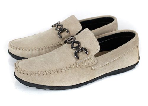 Mocasini bărbătești Lusso Vento din piele întoarsă cu detaliu metalic