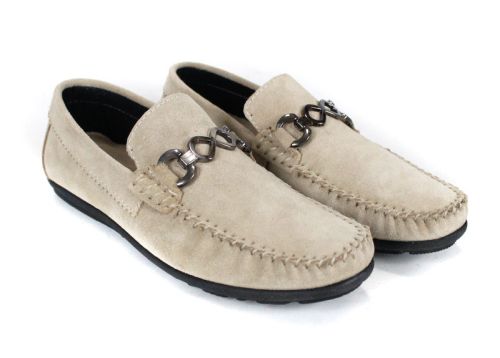 Mocasini bărbătești Lusso Vento din piele întoarsă cu detaliu metalic