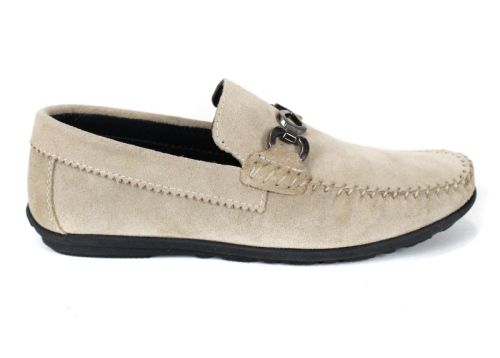 Mocasini bărbătești Lusso Vento din piele întoarsă cu detaliu metalic