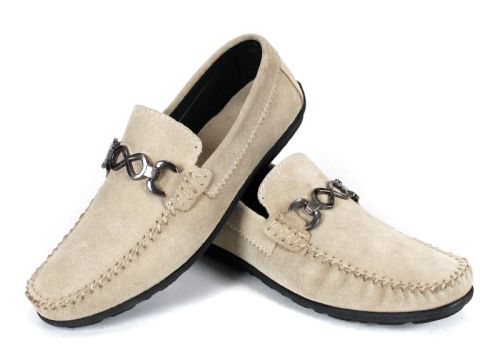 Mocasini bărbătești Lusso Vento din piele întoarsă cu detaliu metalic