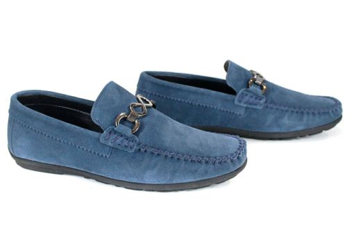 Mocasini bărbătești Lusso Vento din piele întoarsă albastru denim