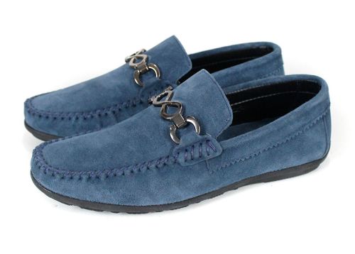 Mocasini bărbătești Lusso Vento din piele întoarsă albastru denim