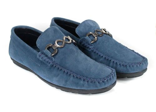 Mocasini bărbătești Lusso Vento din piele întoarsă albastru denim