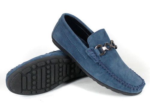 Mocasini bărbătești Lusso Vento din piele întoarsă albastru denim