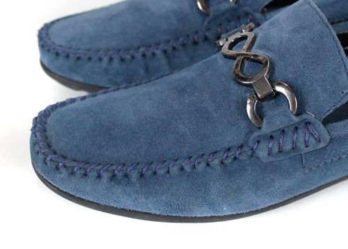 Mocasini bărbătești Lusso Vento din piele întoarsă albastru denim