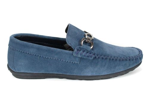 Mocasini bărbătești Lusso Vento din piele întoarsă albastru denim
