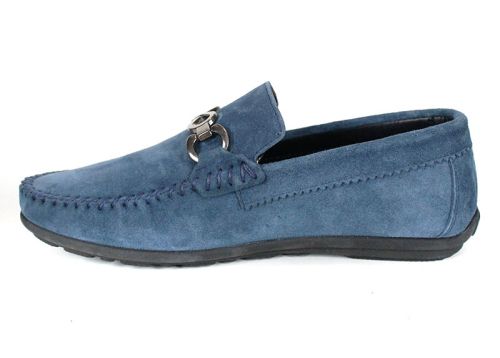 Mocasini bărbătești Lusso Vento din piele întoarsă albastru denim