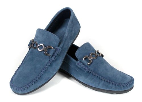 Mocasini bărbătești Lusso Vento din piele întoarsă albastru denim