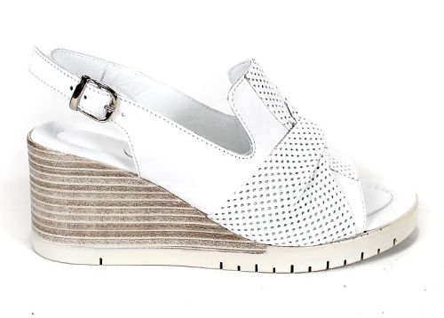 Sandale albe de damă Sole Luminosa din piele naturală cu fundiță perforată pe platformă