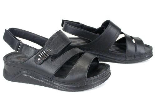 Astra Nero – sandale damă din piele naturală neagră cu platformă joasă, căptușeală și brant din piele, model comod cu închidere velcro