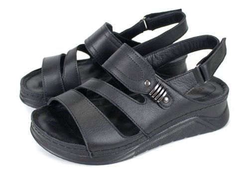 Astra Nero – sandale damă din piele naturală neagră cu platformă joasă, căptușeală și brant din piele, model comod cu închidere velcro