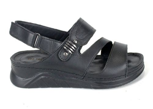 Astra Nero – sandale damă din piele naturală neagră cu platformă joasă, căptușeală și brant din piele, model comod cu închidere velcro