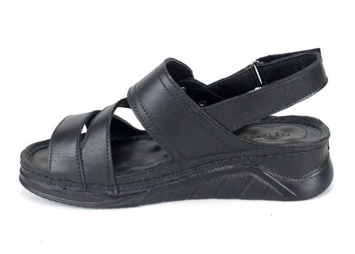 Astra Nero – sandale damă din piele naturală neagră cu platformă joasă, căptușeală și brant din piele, model comod cu închidere velcro