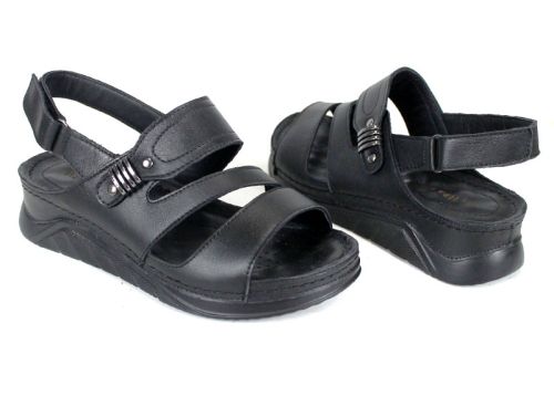 Astra Nero – sandale damă din piele naturală neagră cu platformă joasă, căptușeală și brant din piele, model comod cu închidere velcro