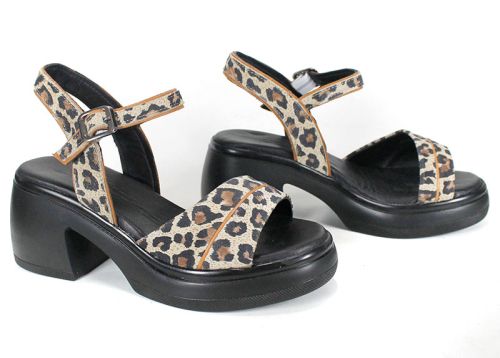 sandale damă din piele naturală cu imprimeu leopard Brilla Notte – platformă joasă și barete reglabile