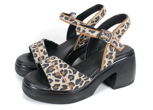 sandale damă din piele naturală cu imprimeu leopard Brilla Notte – platformă joasă și barete reglabile