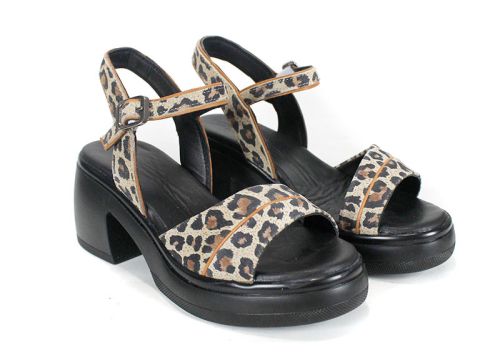 sandale damă din piele naturală cu imprimeu leopard Brilla Notte – platformă joasă și barete reglabile